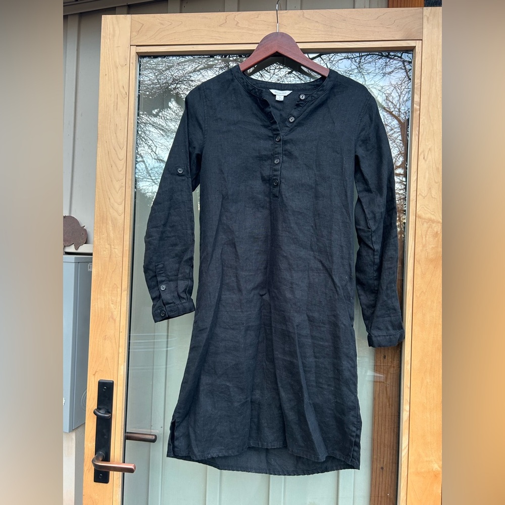 Garnet Hill Long Sleeve Black Linen Dress
